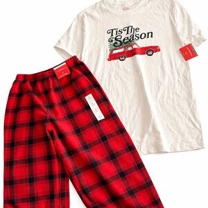 Festive Red Plaid Kids Pajamas Set